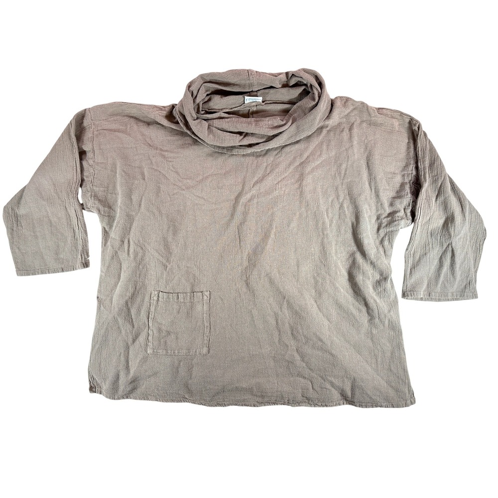 Oh My Gauze Tortus Cotton Gauze‎ Blouse Taupe Cowl Neck Top Sz 1 Lagenlook